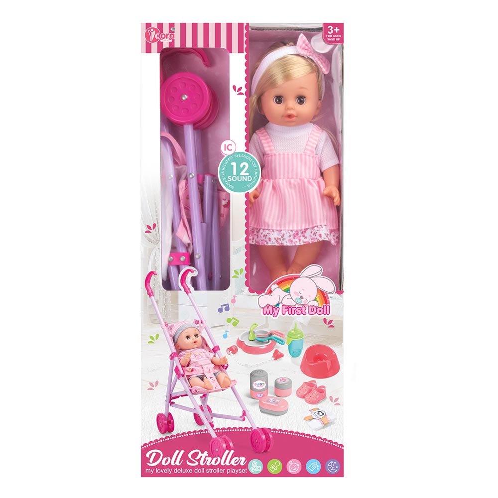 Talking toy doll with pram and accessories
