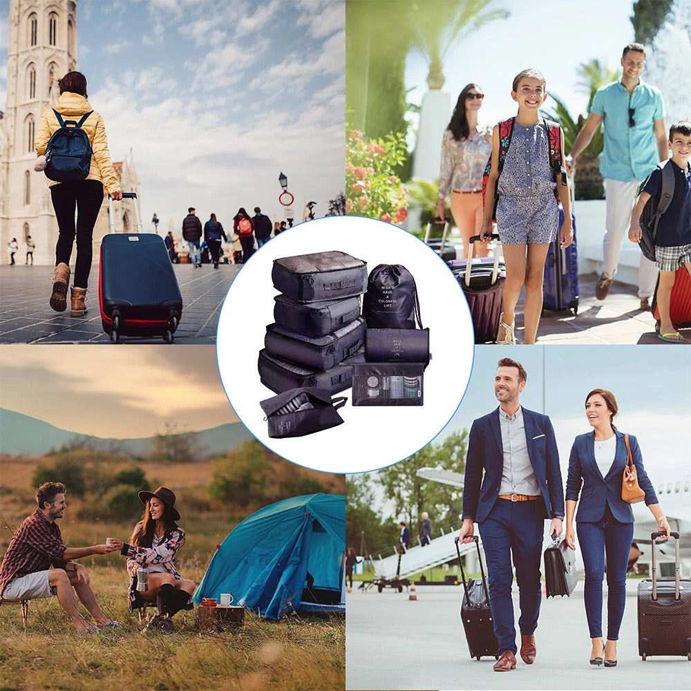 Set organizator pentru bagaje, 8 piese, negru